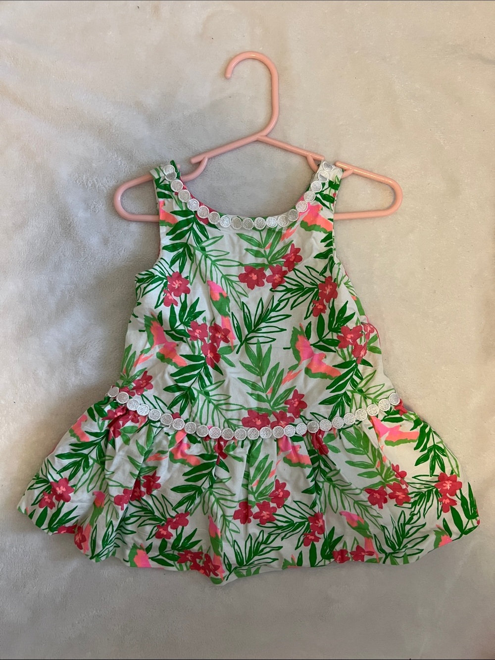 Janie and Jack Baby Girl Floral Summer Dress - Pink & Green Tropical Print NWOT